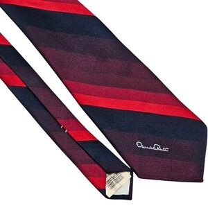 Oscar de la Renta Necktie Mens OS‎ Red Burgundy Navy Blue Striped Silk Blend Tie